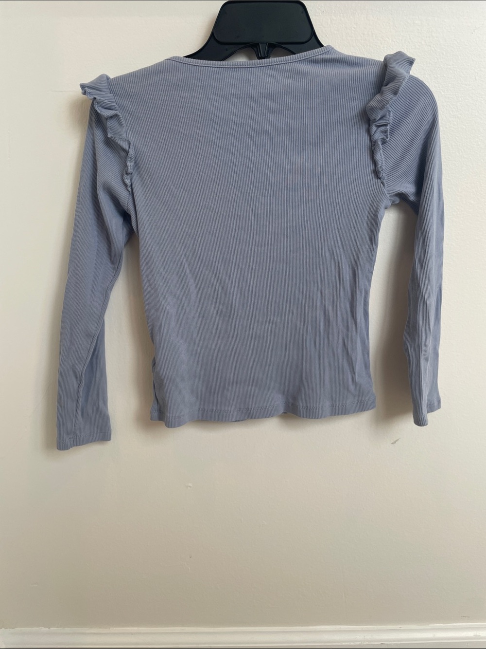 H&M Light Blue Ribbed Long-Sleeve Top with Shoulder Ruffles - Picture 2 of 3